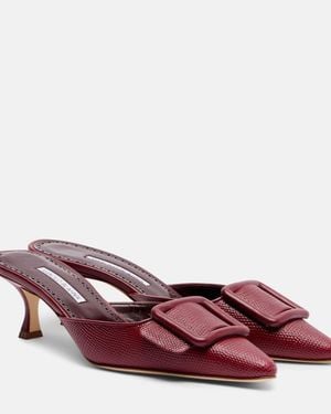 Manolo Blahnik Maysale 50 Snake-Effect Leather Mules - Red