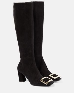 Roger Vivier Belle Vivier Suede Knee-High Boots - Black