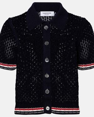 Thom Browne Cardigan Aus Pointelle-Strick - Blau