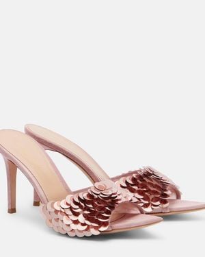 Gianvito Rossi Elle Sequined Suede-Trimmed Mesh Mules - Pink