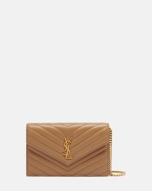 Saint Laurent Cassandre Envelope Matelasse Leather Wallet On Chain - Brown