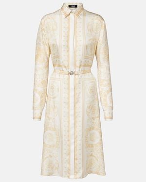 Versace Barocco Silk Twill Shirt Dress - Natural