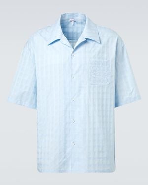 Loewe Jacquard Logo Cotton Bowling Shirt - Blue