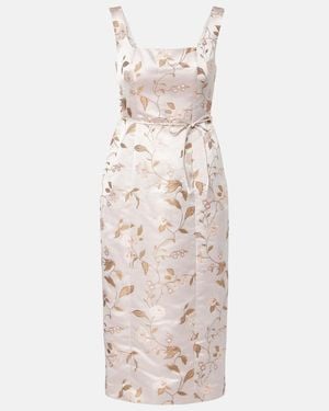 STAUD Zoe Floral Brocade Satin Midi Dress - Natural