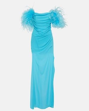 GIUSEPPE DI MORABITO Feather-Trimmed Georgette Maxi Dress - Blue