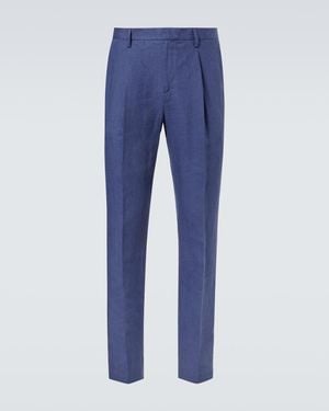 Sunspel Pleated Linen Straight Pants - Blue