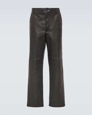 Prada Leather Straight Trousers - Grey
