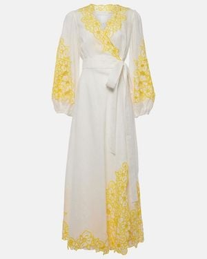 Zimmermann Golden Broderie Anglaise Linen Wrap Dress - Yellow