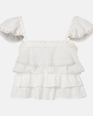 Poupette Anya Ruffled Cotton Top - White