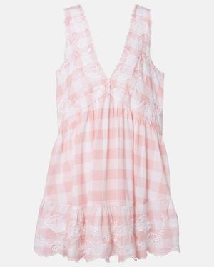 Juliet Dunn Vestido Corto De Popelin De Algodon A Cuadros - Rosa
