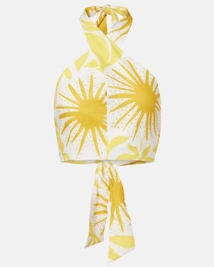 Cala De La Cruz Ivy Printed Halterneck Linen Crop Top - Metallic