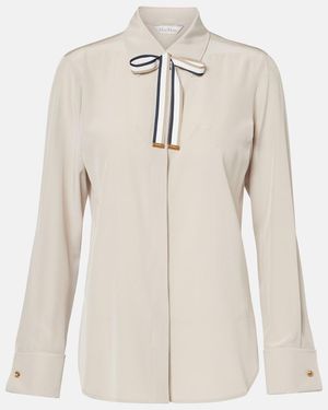 Max Mara Apollo Bow-Detail Silk Crepe Blouse - Natural