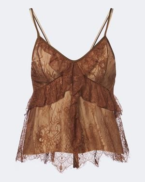 JACQUES WEI Ruffled Lace Camisole - Brown