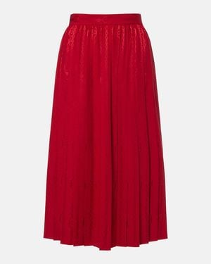Gucci Falda Midi De Seda En Jacquard Con Gg - Rojo