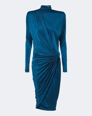 Balmain Gathered Jersey Midi Dress - Blue