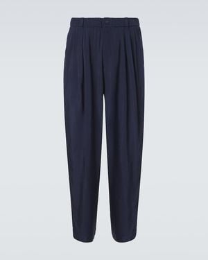 Giorgio Armani Pleated Twill Tapered Trousers - Blue