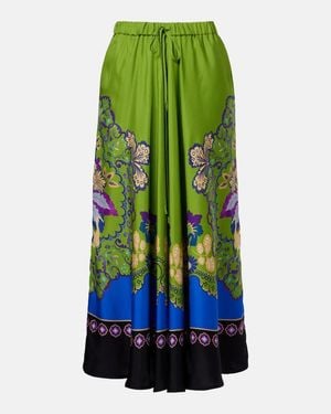 La DoubleJ Printed Silk Midi Skirt - Green