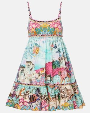 CAMILLA Gathered Printed Cotton Minidress - Multicolor