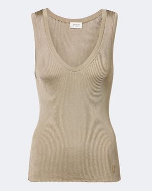 Saint Laurent Cassandre Ribbed-Knit Tank Top - Natural