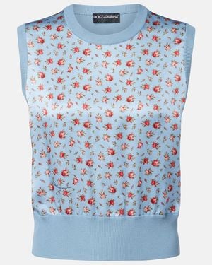 Dolce & Gabbana Floral Silk Jumper Vest - Blue