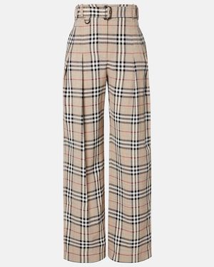 Burberry Check Belted Wide-Leg Trousers - Natural