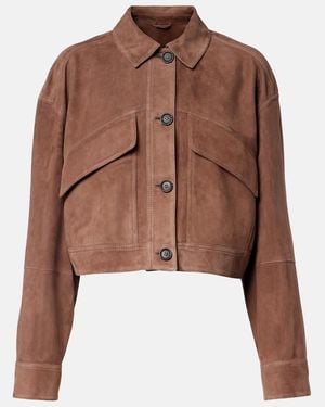 Brunello Cucinelli Monili Cropped Suede Jacket - Brown