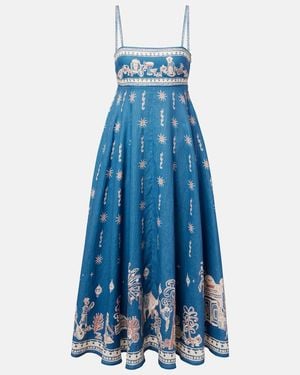ALÉMAIS Acacia Printed Linen Maxi Dress - Blue