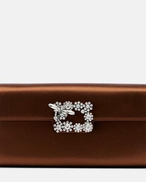 Roger Vivier Efflorescence Embellished Satin Clutch - Brown