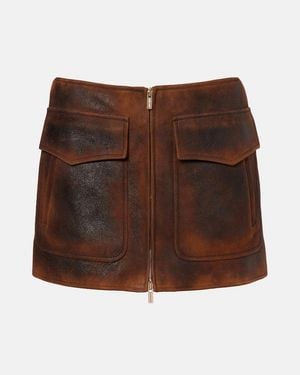 Miu Miu Waxed Suede Mini Skirt - Brown