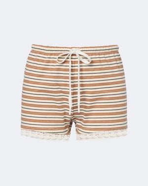 Posse Maeve Lace-Trimmed Striped Cotton Shorts - Natural