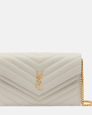 Saint Laurent Cartera Con Cadena Cassandre Envelope De Piel - Neutro