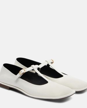 The Row Square Leather Ballet Flats - White