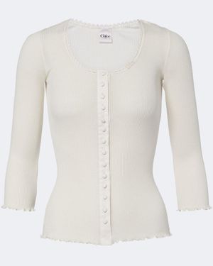 Chloé Ribbed-Knit Cotton And Silk Jersey Top - White