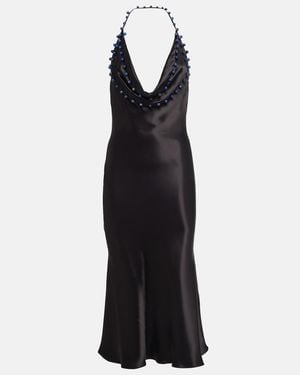 Bottega Veneta Beaded Satin Midi Dress - Black