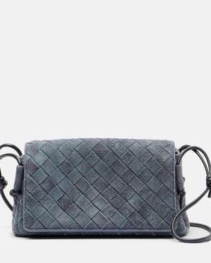 Bottega Veneta Notturno Intrecciato Suede Crossbody Bag - Grey