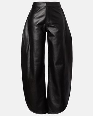 Alaïa High-Rise Leather Barrel-Leg Trousers - Black