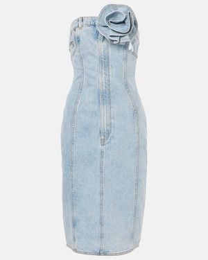 Area Vestido Corto De Denim Con Aplique - Azul