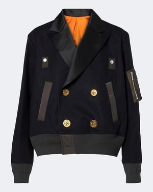 Sacai Panelled Wool Flannel And Twill Jacket - Black
