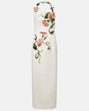 LEO LIN Floral-Applique Halterneck Gown - White