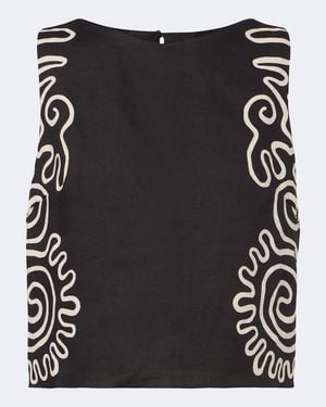 Cala De La Cruz Avelino Printed Linen Top - Black