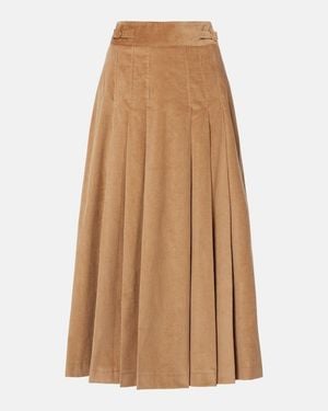 Gabriela Hearst Wesley Pleated Cotton Corduroy Midi Skirt - Brown