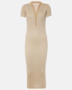 Valentino Toile Iconographe Lame Jacquard Midi Dress - Natural