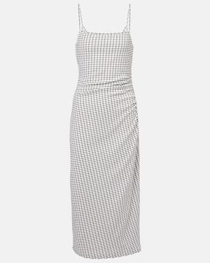 Vince Checked Ruched Midi Dress - White