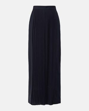 Max Mara Pantalones Anchos De Lana Virgen Plisados - Azul