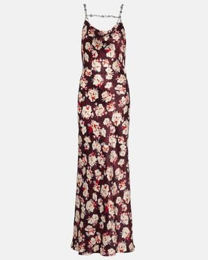 Rabanne Chain-Detail Floral Silk Maxi Dress - Red