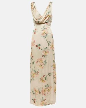 TOTEME Floral-Print Satin Maxi Dress - Metallic
