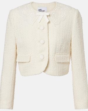 Self-Portrait Lace-Trimmed Boucle Jacket - Natural