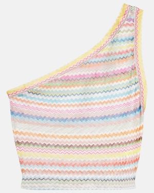 Missoni Zig Zag One-Shoulder Crop Top - Pink