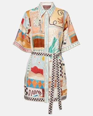 ALÉMAIS X Lrnce Michelle Printed Linen Shirt Dress - White