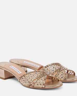 Aquazzura Crystal Love 35 Embellished Tulle Mules - Brown